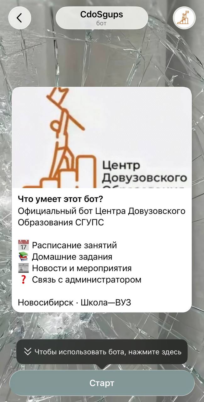 Главное меню Telegram-бота ЦДО СГУПС